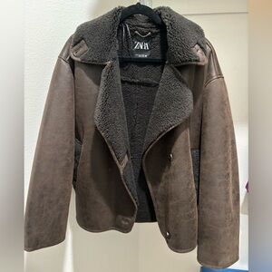 Zara Dark Brown Leather Shearling Jacket